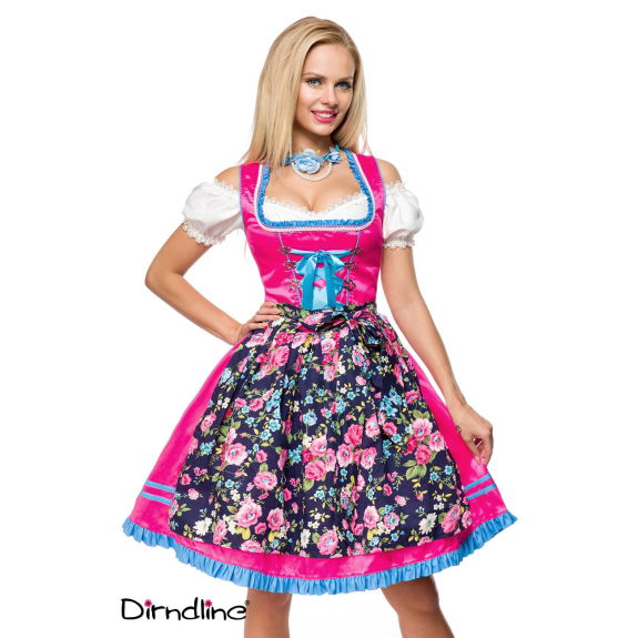 Dirndl jurk roze met bloemenschort