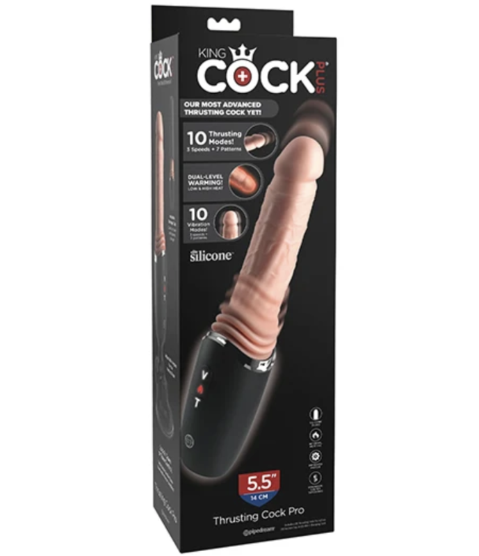 King Cock Plus - Professionele Siliconen Dildo Met Stuwende Penis, Trilling En Warmte-Indicatie 12,7 cm