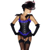 Jarretelcorset met bijpassende string zwart- blauw