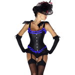 Jarretelcorset met bijpassende string zwart- blauw Jarretelcorset met bijpassende string zwart- blauw