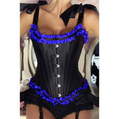 Jarretelcorset met bijpassende string zwart- blauw