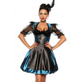 Dirndl jurk blauw/zwart veren