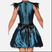 Dirndl jurk blauw/zwart veren