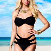 Bandeau Bikini zwart high waist