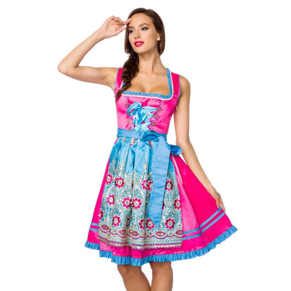Premium Dirndl jurk roze/ blauw bloemen