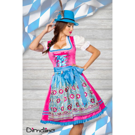Premium Dirndl jurk roze/ blauw bloemen