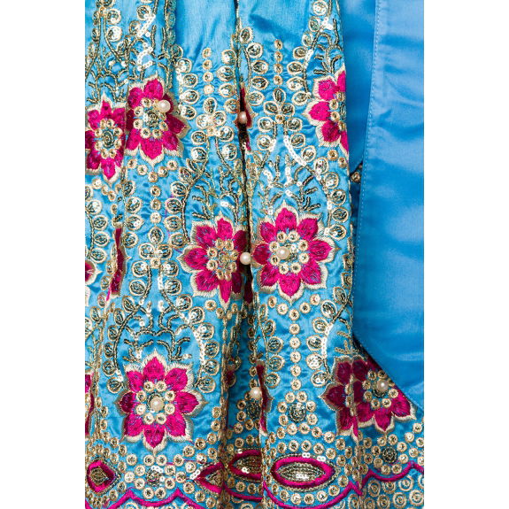 Premium Dirndl jurk roze/ blauw bloemen