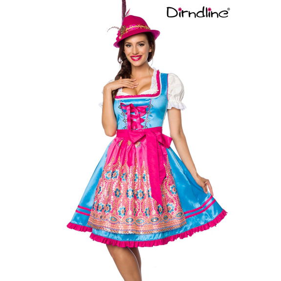 Premium Dirndl jurk roze/ blauw bloem