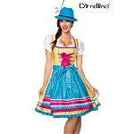 Dirndl jurk blauw/roze/geel