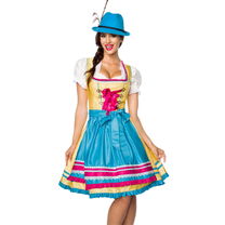 Dirndl jurk blauw/roze/geel