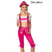 Lederhosen vrouw met borduurwerk roze