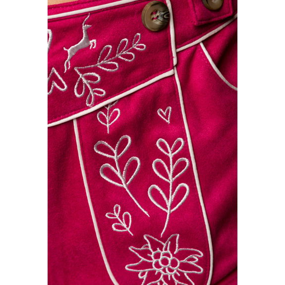 Lederhosen vrouw met borduurwerk roze