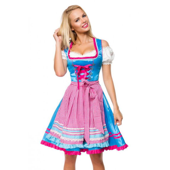 Dirndl met geruit schort blauw