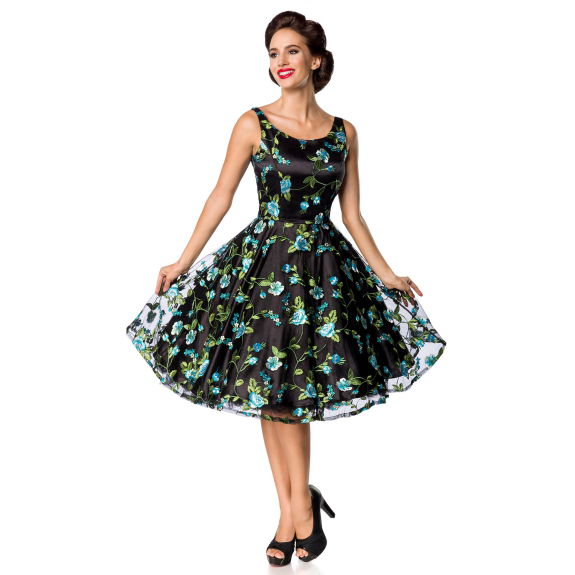 Belsira retro bloemenjurk zwart 