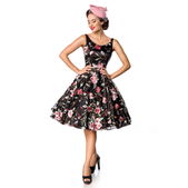 Belsira retro bloemenjurk zwart roze