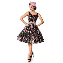 Belsira retro bloemenjurk zwart roze