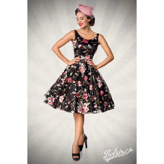 Belsira retro bloemenjurk zwart roze